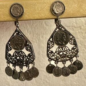 ART Vintage Coin Chandelier Clip-On Earrings